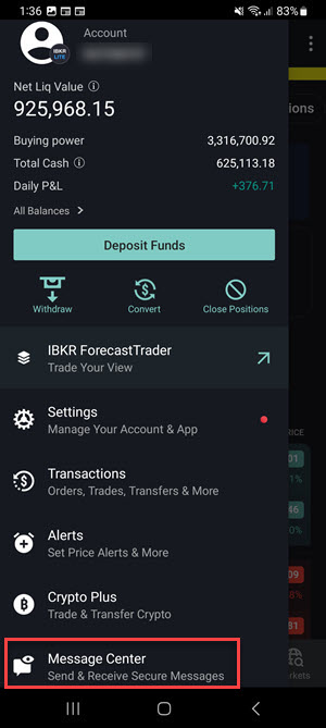 The message center button on the Android Phone